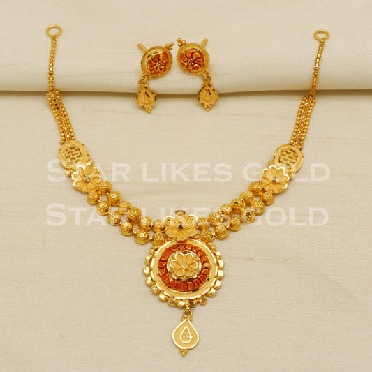 Fine 22KT 22 Karat GOLD NECKLACE Earrings set Jewelry, Indian jewelry, Perfect Gift for Loved Ones, PR1409