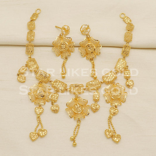 Fine 22KT 22 Karat GOLD Filigree NECKLACE Earrings set Jewelry, Indian jewelry, Perfect Gift for Loved Ones, PR1411