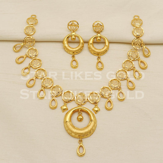Fine 22KT 22 Karat GOLD Filigree NECKLACE Earrings set Jewelry, Indian jewelry, Perfect Gift for Loved Ones, PR1413