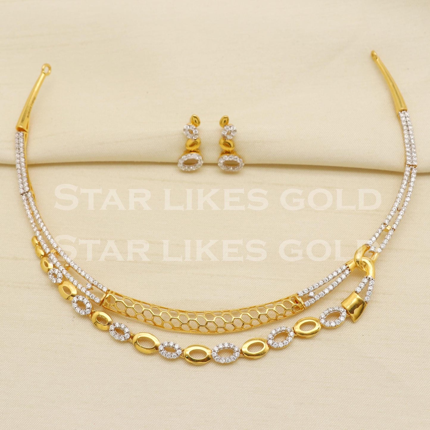 Designer 22KT 22 Karat GOLD NECKLACE Zircons Jewelry, Indian jewelry, Perfect Gift for Bridal, PR1428