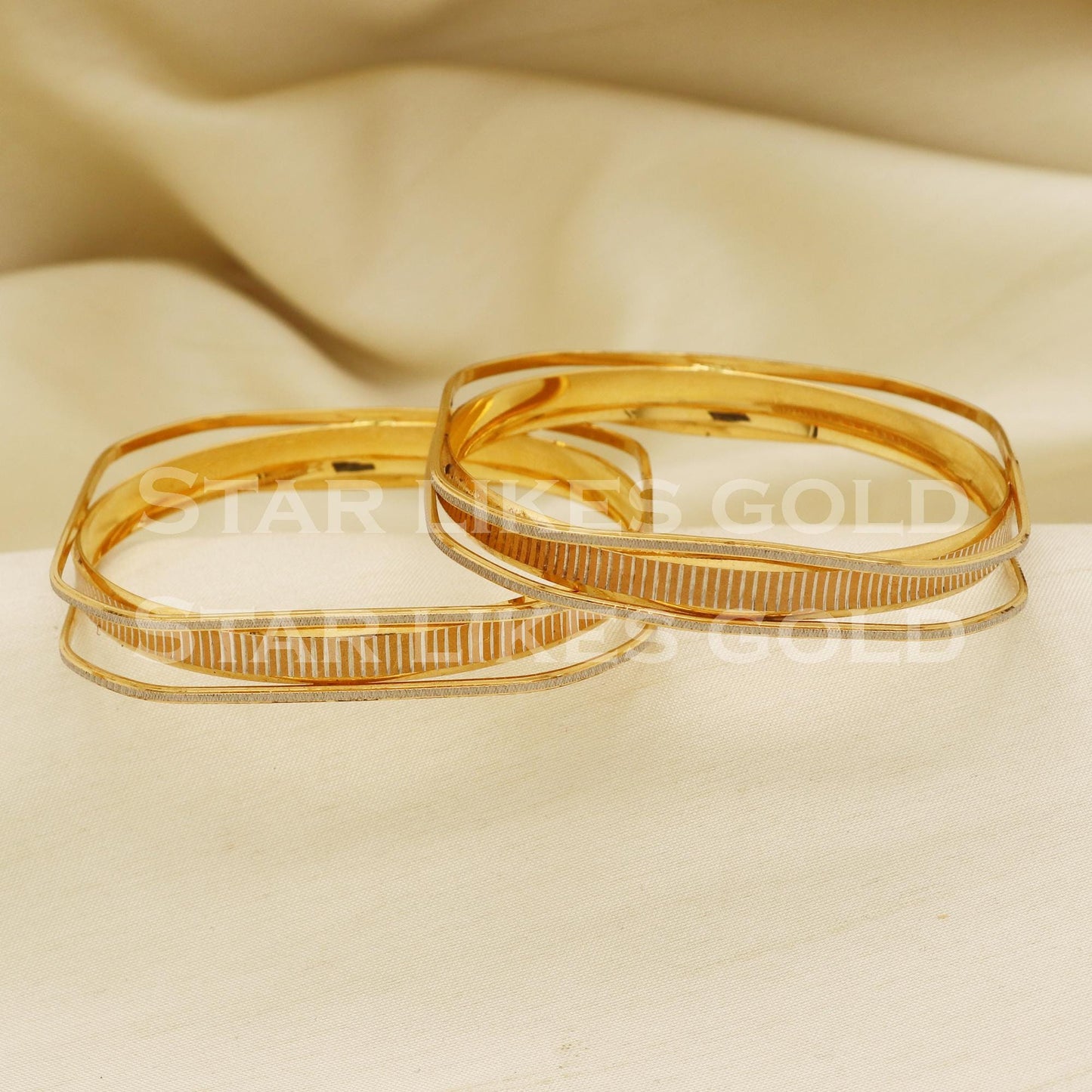 22K Gold Handmade Square Shape Bangle Set with Dual Tone Finis, PR1481