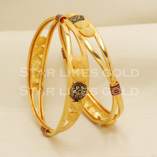 22K 22 Karat Gold Classic Ethnic Enamel Work Kada Bangles Set of 2, PR1490