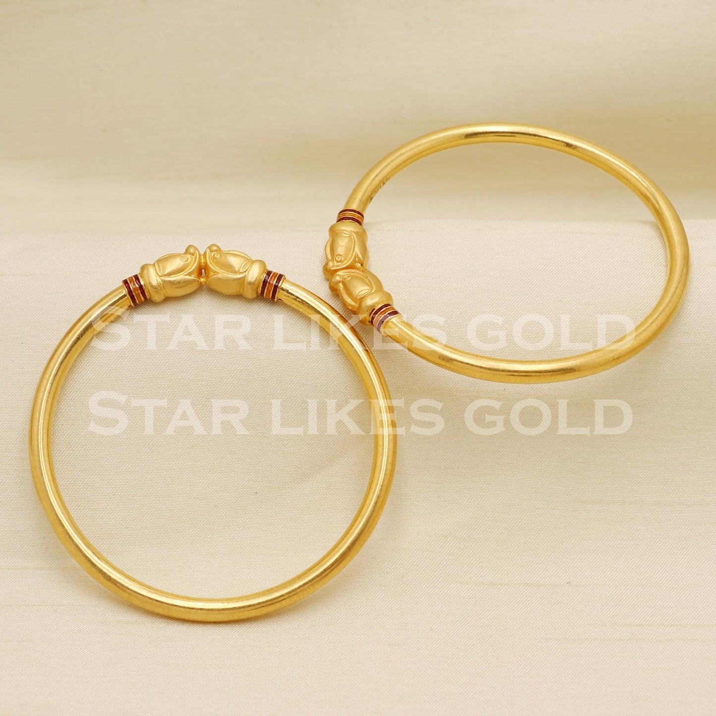 Exquisite 22K Gold Hallmark Bangles Set of 2 | 22 Carat Karat Animal Face Kada, PR1499