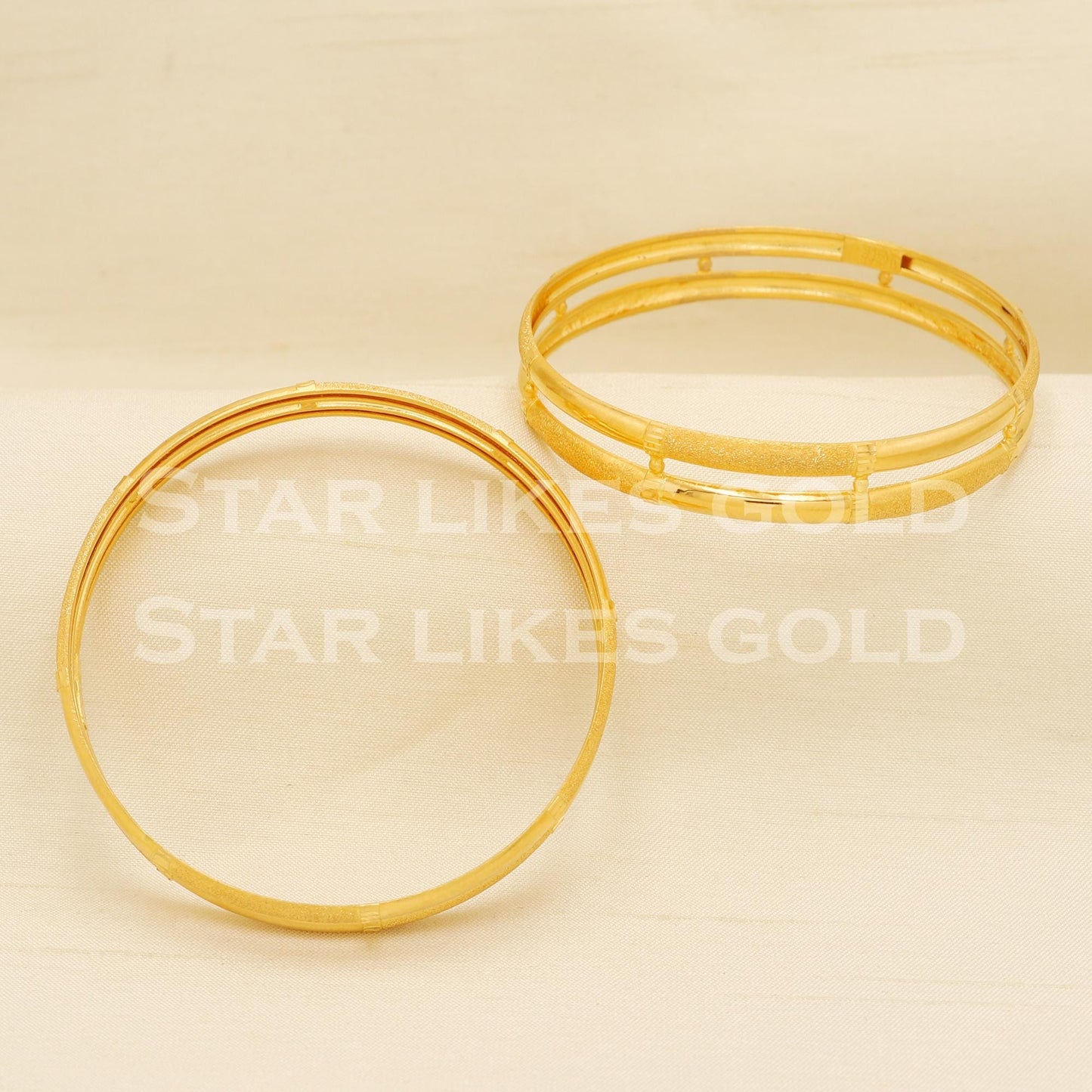 22K Gold Handmade Dual Finish Elegant Bangle Pair for Women, PR1504