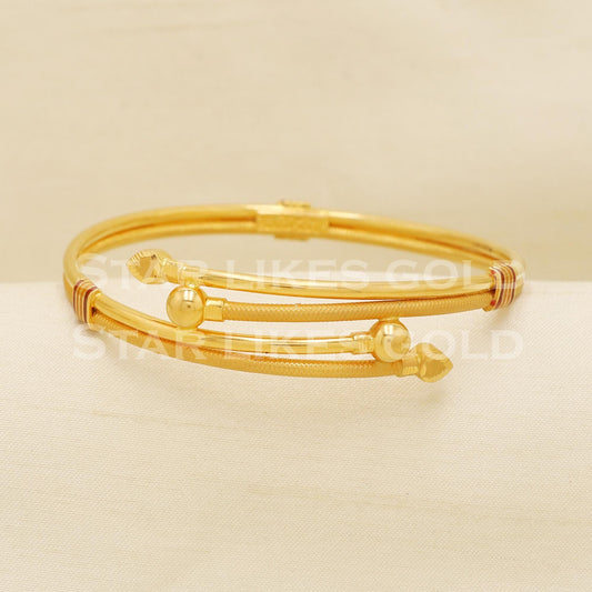 22K 22 Karat Gold Dual Pipe Textured Traditional Ladies Bangle Bracelet Design, PR1505