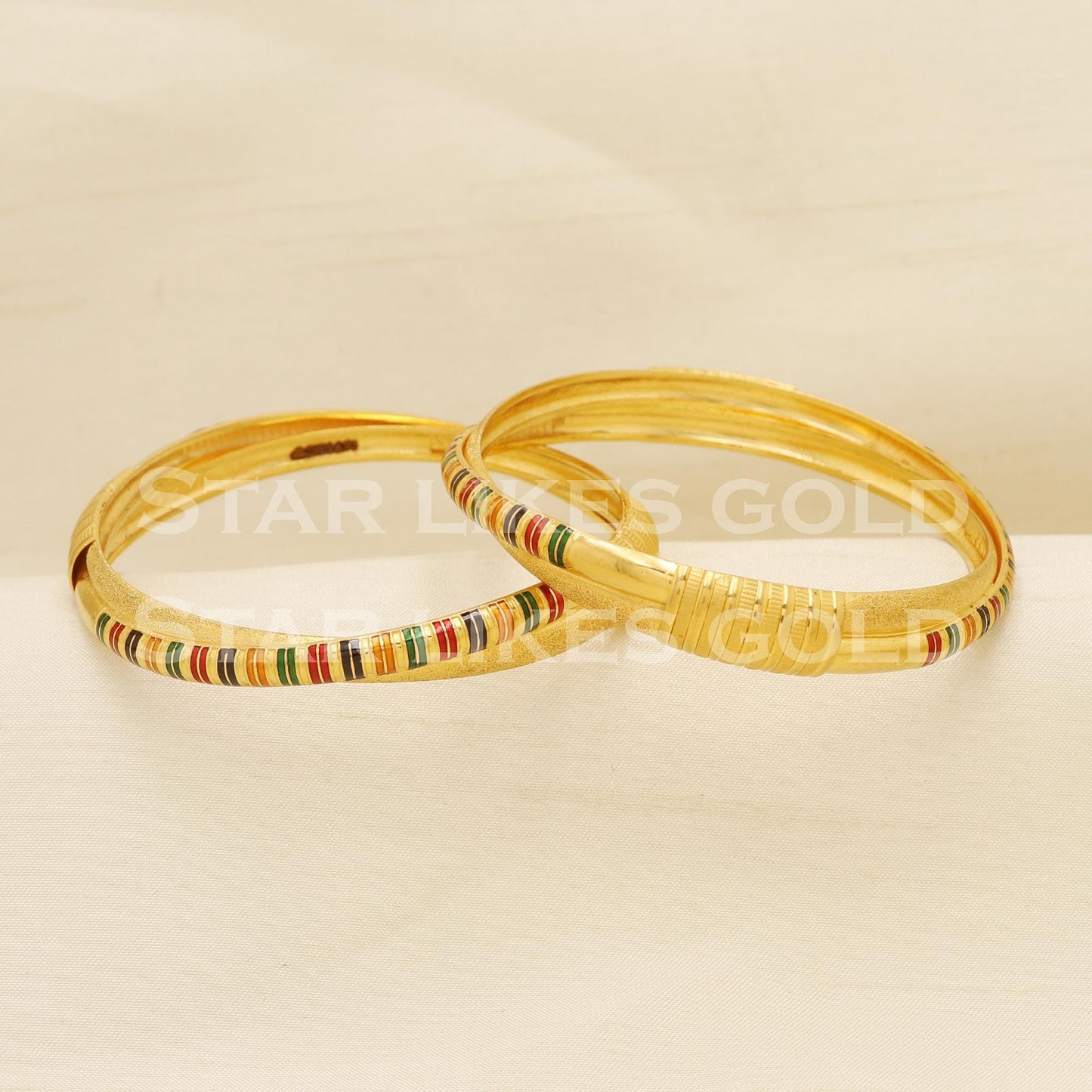 22 Karat Hallmark Gold Designer Meena Work Bangle Set, PR1507