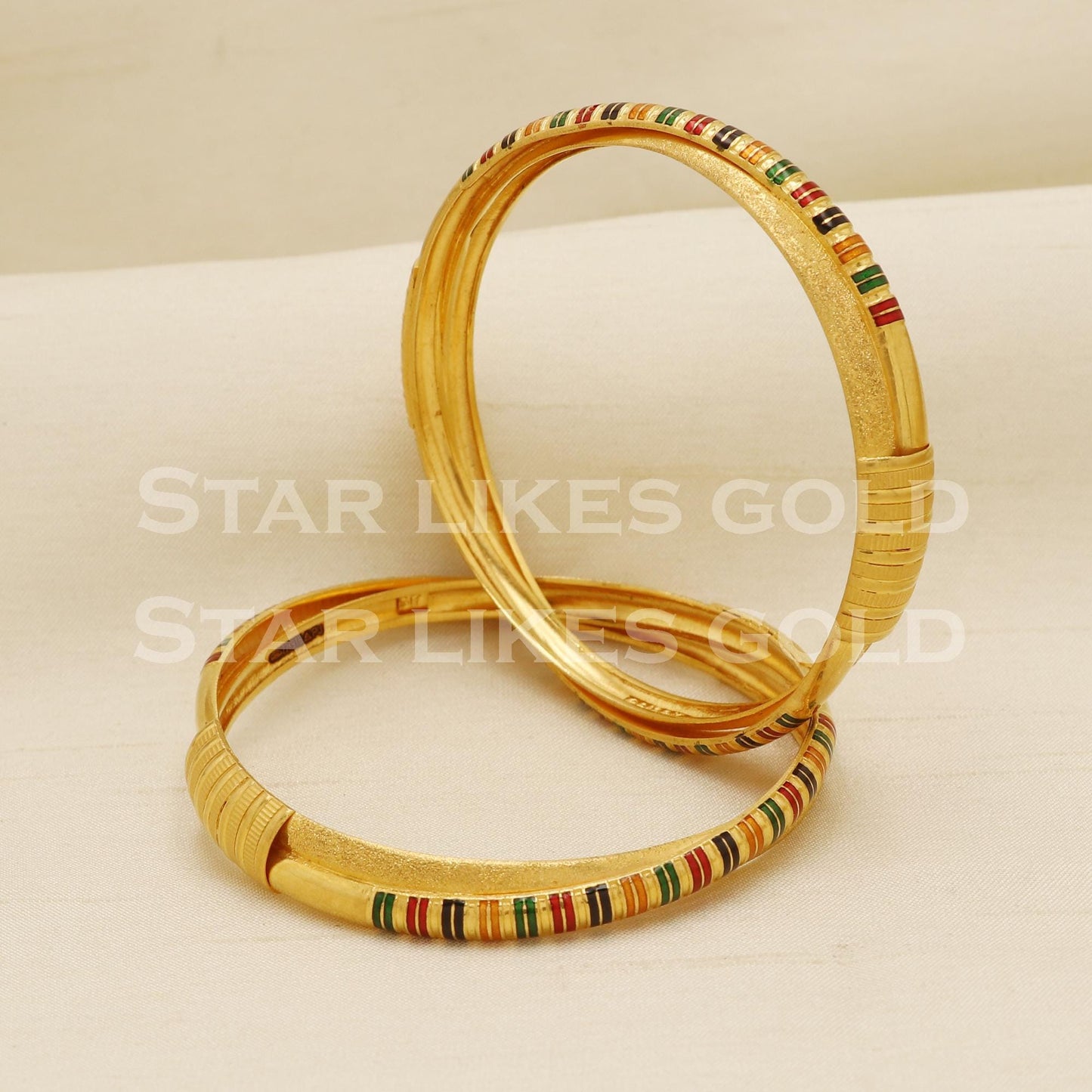 22 Karat Hallmark Gold Designer Meena Work Bangle Set, PR1507