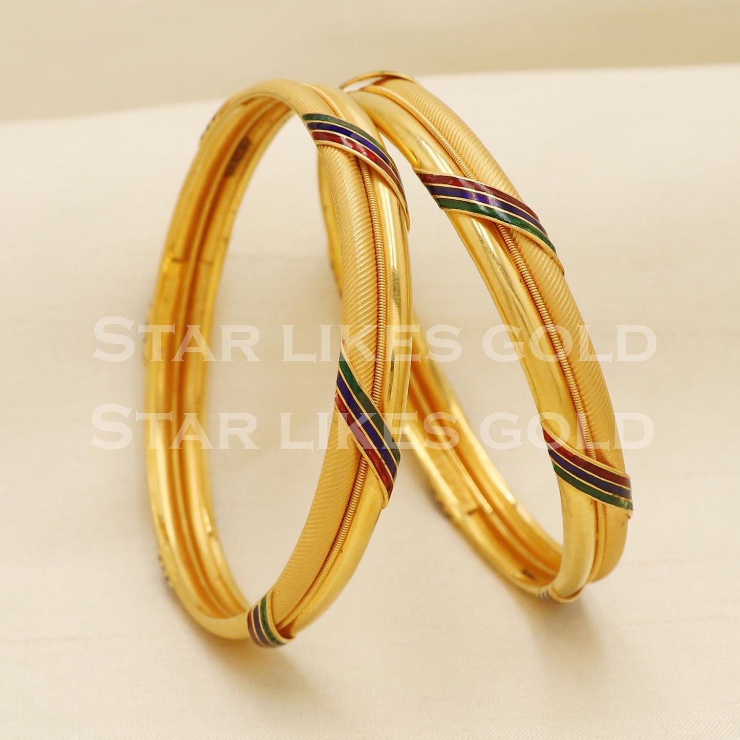 Hallmark 22K Gold Bangles Set of 2 | 22 Carat Karat Meenakari Work Chudi, PR1514
