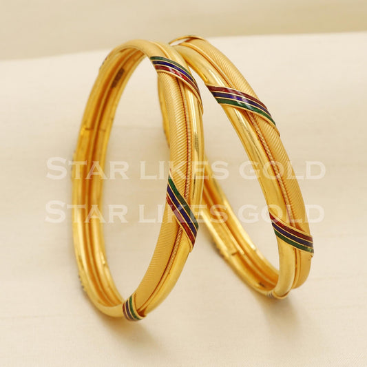 Hallmark 22K Gold Bangles Set of 2 | 22 Carat Karat Meenakari Work Chudi, PR1514