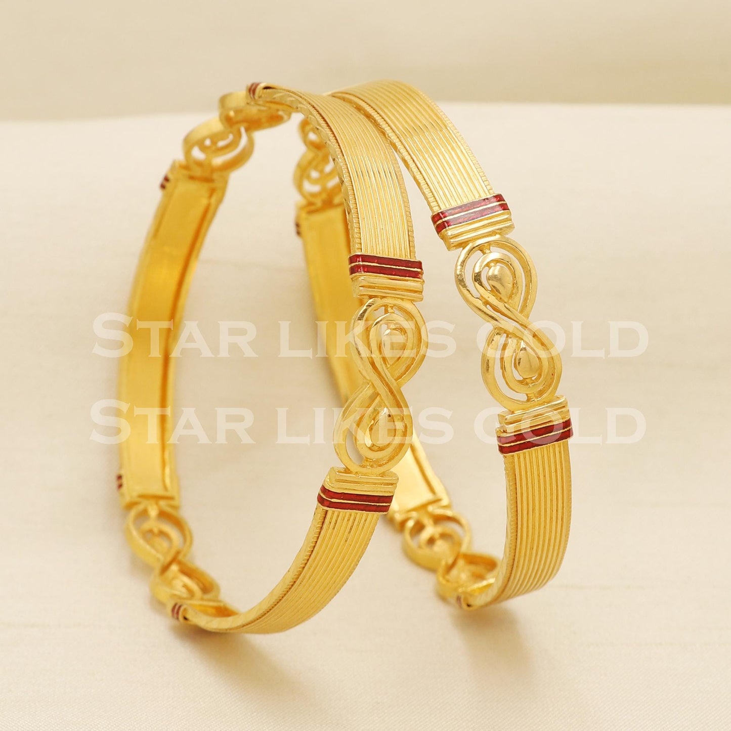 22K Gold Ethnic Handmade Kada with Red Meena Design, PR1515