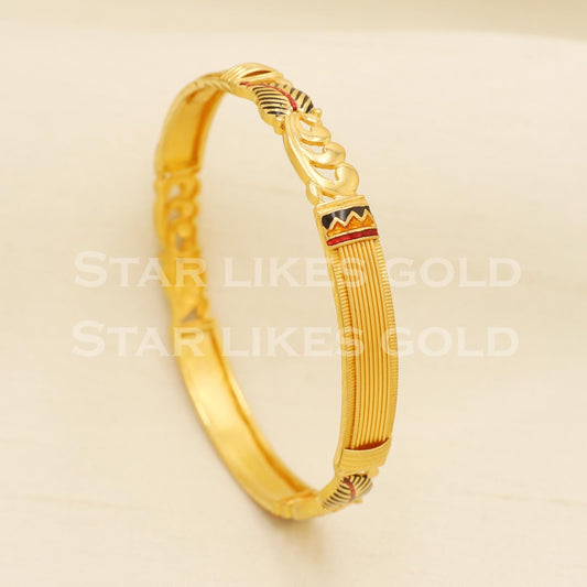 22K Gold Handmade Designer Bangle with Red and Black Enamel Work, PR1522