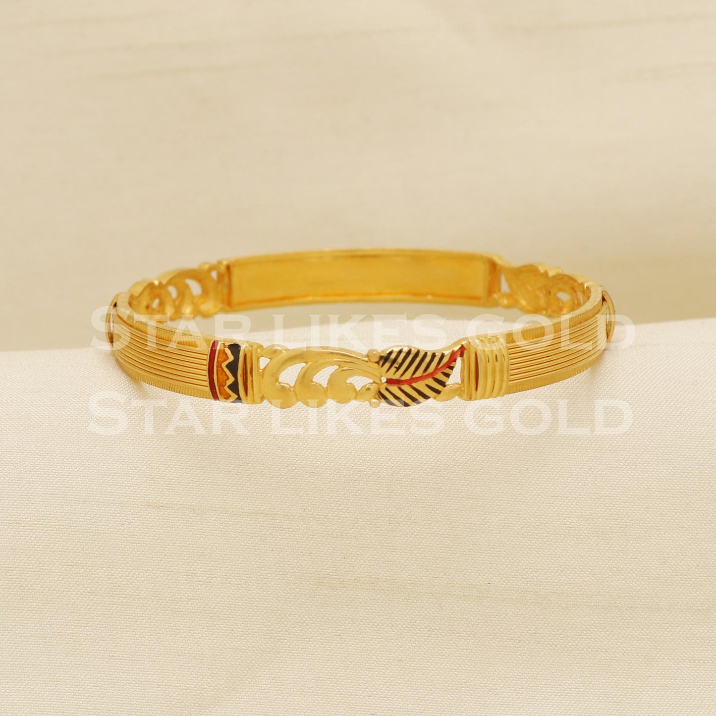22K Gold Handmade Designer Bangle with Red and Black Enamel Work, PR1522