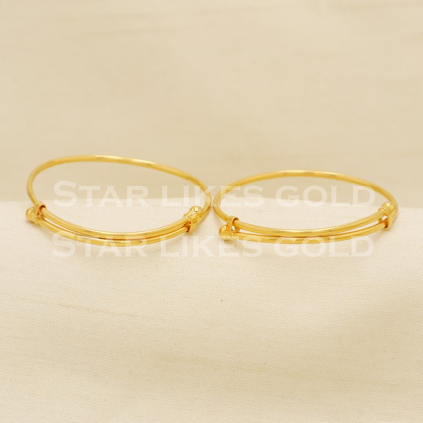 22K 22 Karat Gold Baby Kada Style Set of 2 Bangle Bracelets Charms Jewelry for Birthday Gift, PR1553