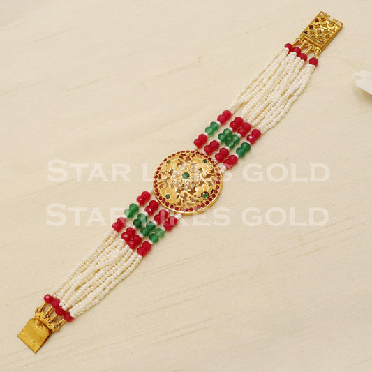 Multi Color Stones 22 karat 22k gold Bracelet Indian Traditional Jewelry for Wedding Gift, PR1565