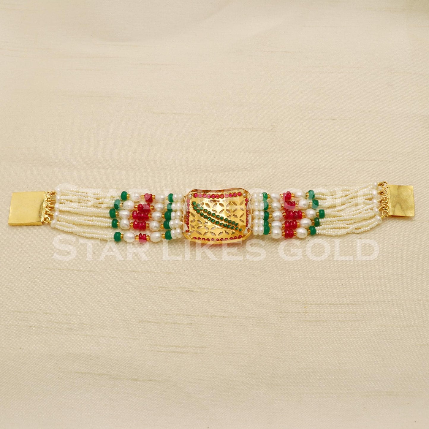 Multi Color Stones 22 karat 22k gold Beads String Bracelet Indian Traditional Jewelry for Wedding Gift, PR1567