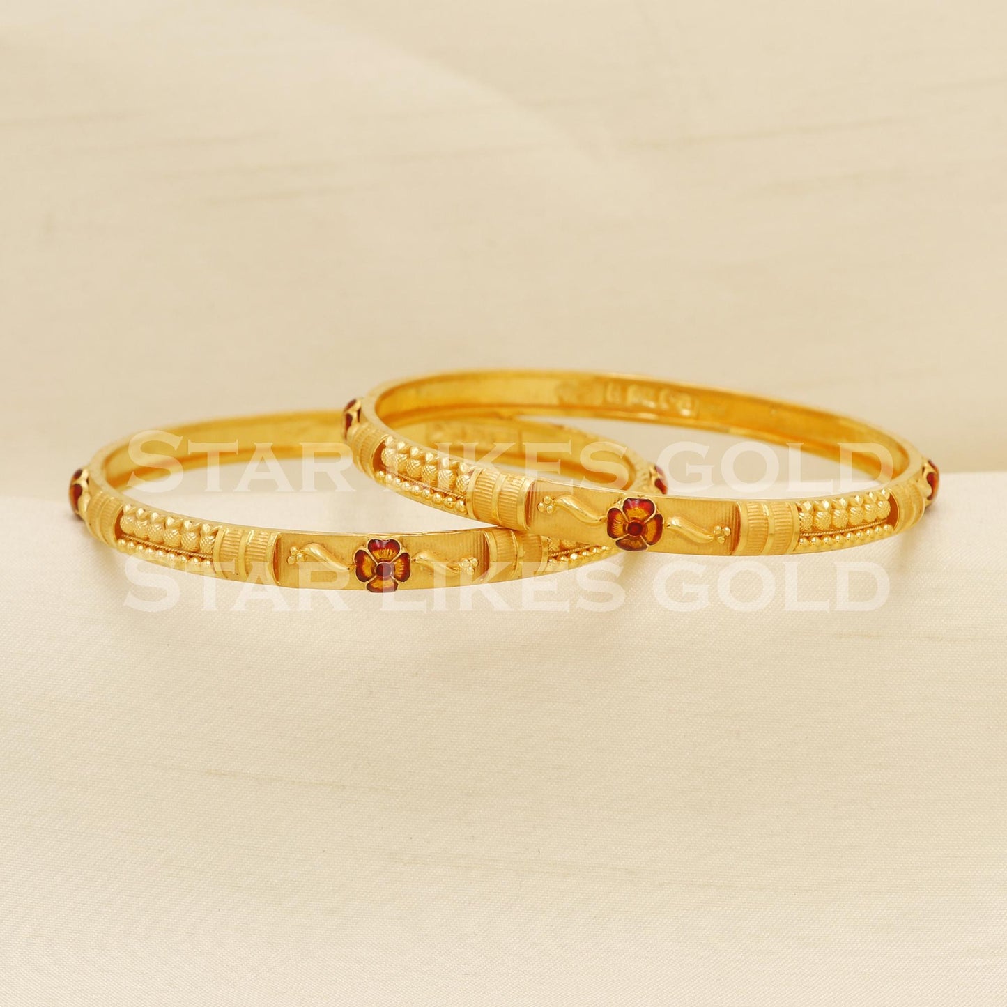 Luxurious 22K Gold Hallmark Bangles Set of 2 | 22 Carat Stylish Wedding Chudi, PR1576