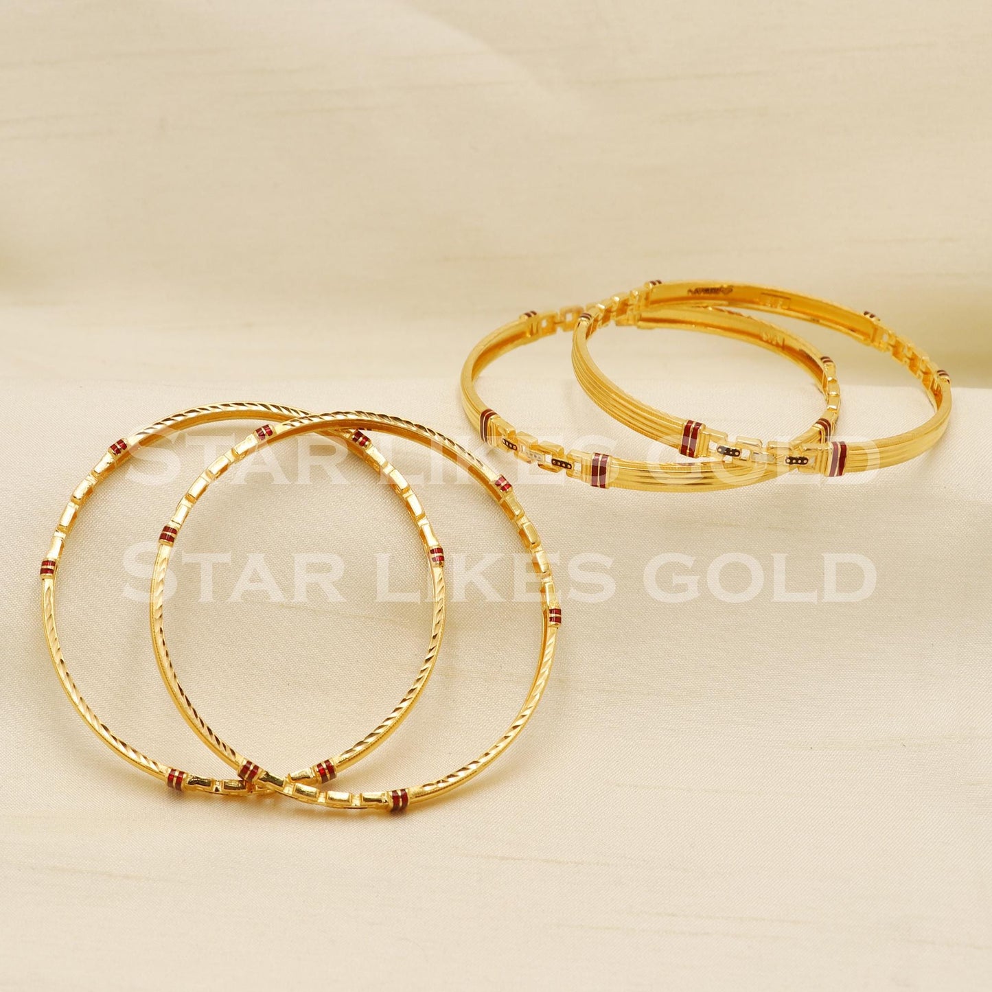 22CT 916 Hallmarked Gold Elegant Daily Wear Bangles Set of 4, PR1580