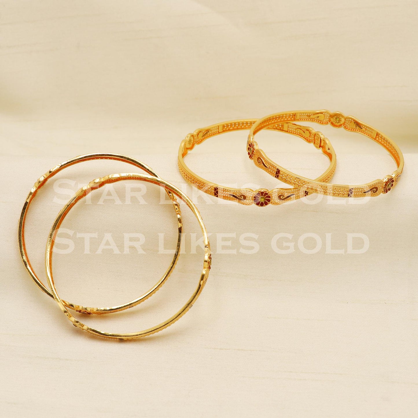 Hallmark 22K Gold Bangles Set of 4 | 22 Carat Karat Floral Meenakari Bridal Set, PR1586