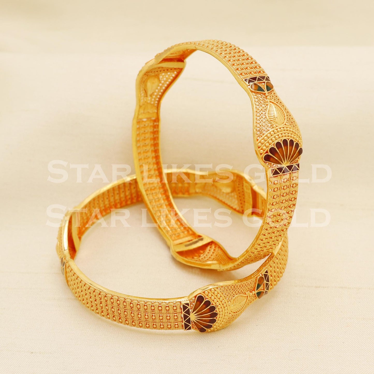 22K 22 Karat Gold Meenakari Traditional Designer Set of 2 Bangle Bracelet, PR1595