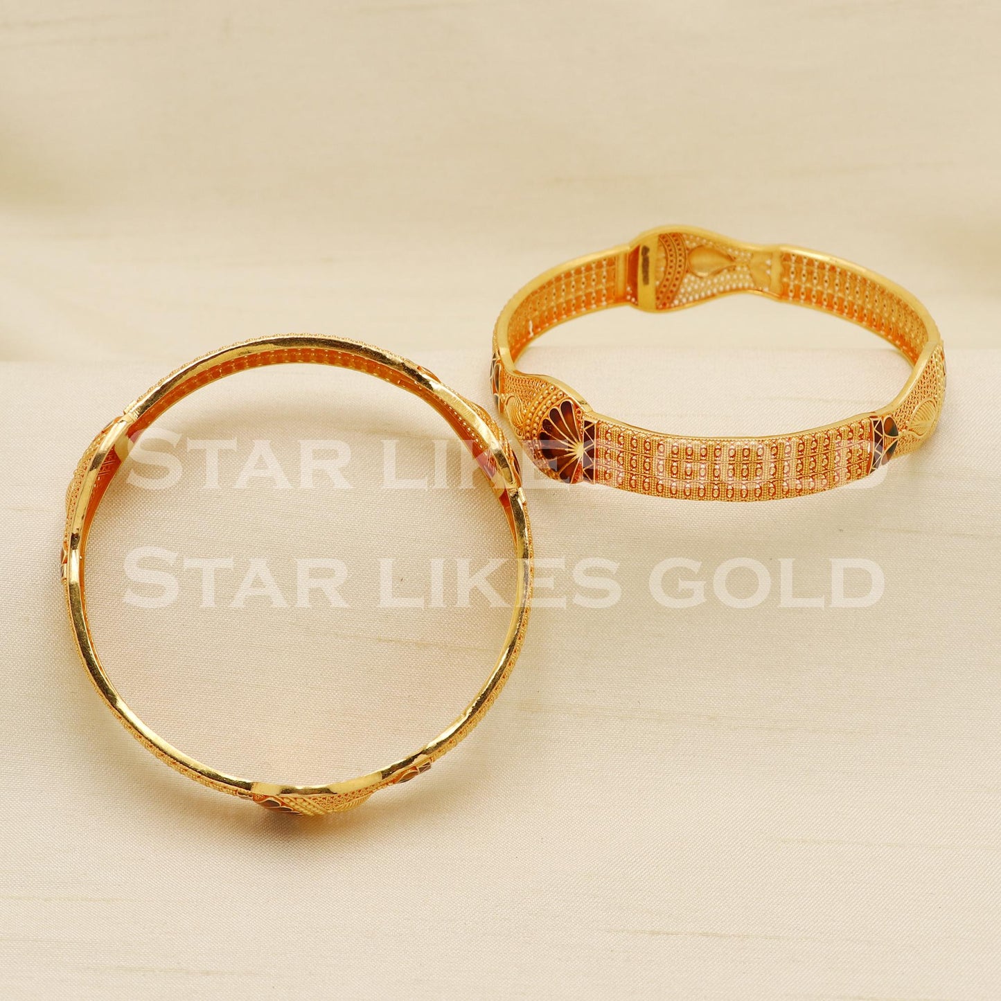 22K 22 Karat Gold Meenakari Traditional Designer Set of 2 Bangle Bracelet, PR1595