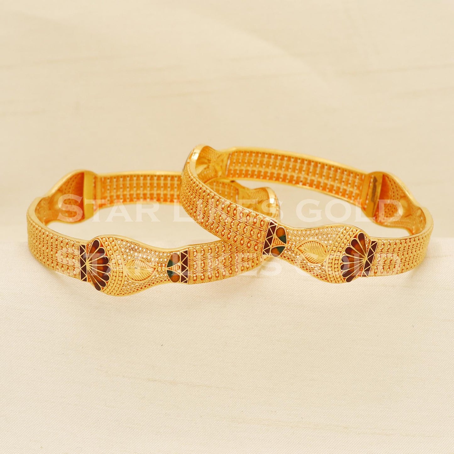 22K 22 Karat Gold Meenakari Traditional Designer Set of 2 Bangle Bracelet, PR1595