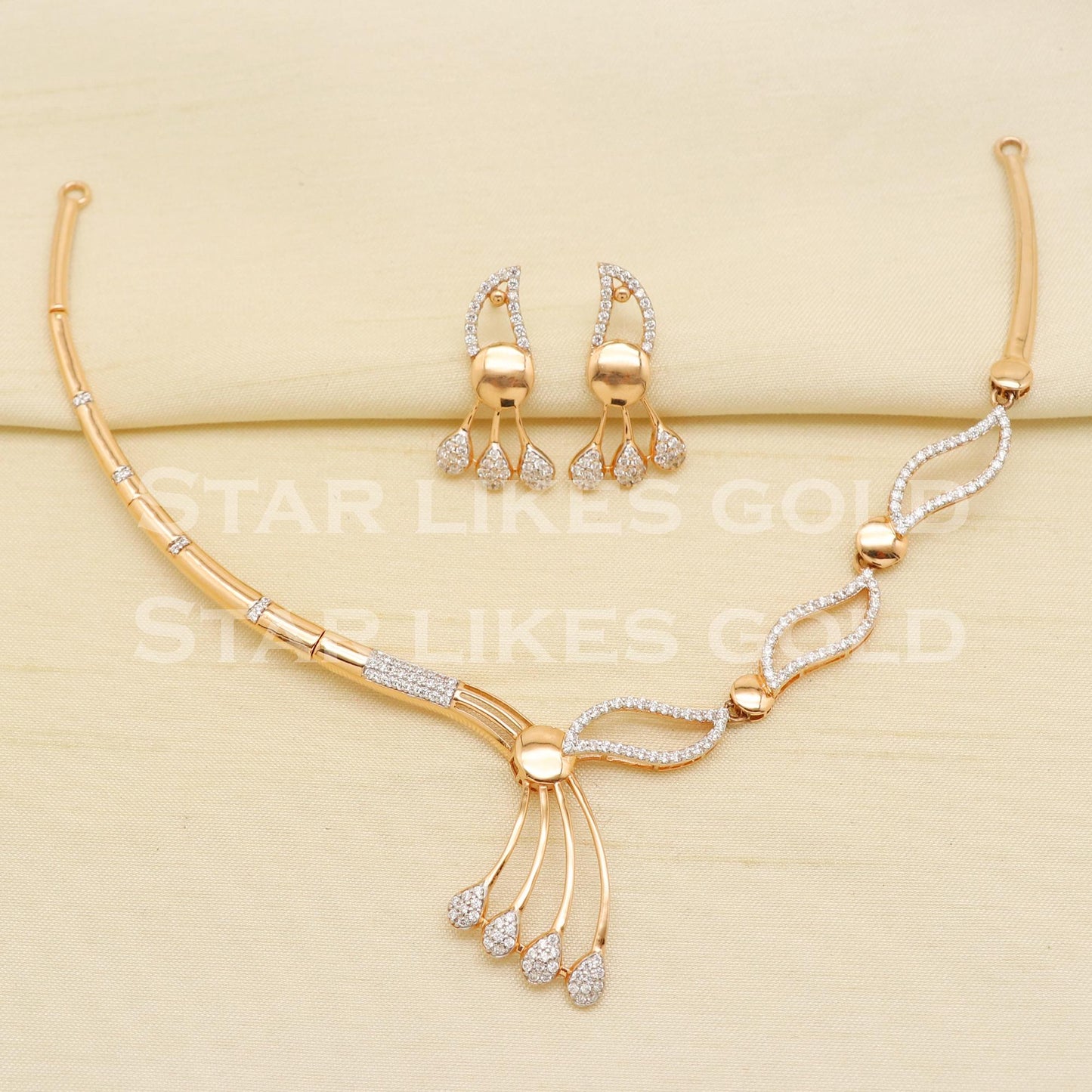 Designer 18KT 18 Karat Rose GOLD NECKLACE Zircons Jewelry, Indian jewelry, Perfect Gift for Loved Ones, PR1431
