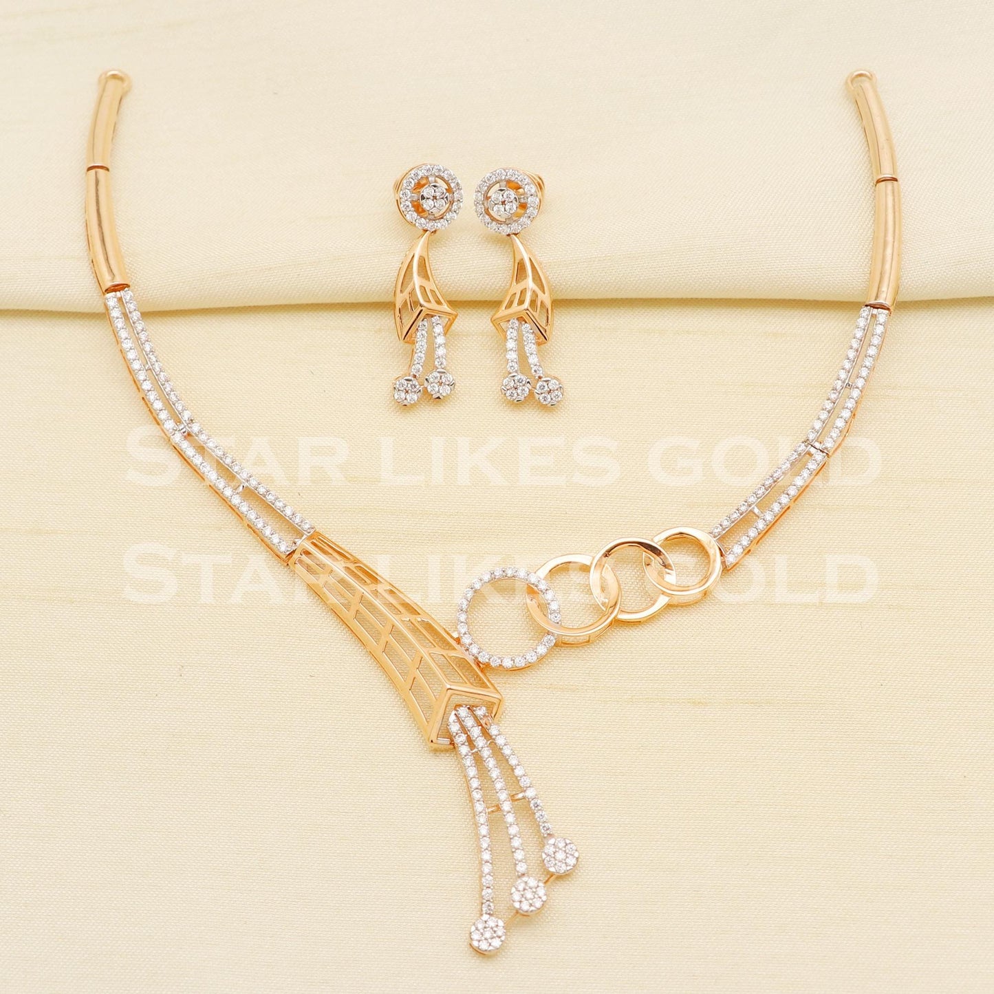 Designer 18KT 18 Karat Rose GOLD NECKLACE Zircons Jewelry, Indian jewelry, Perfect Gift for Loved Ones, PR1432