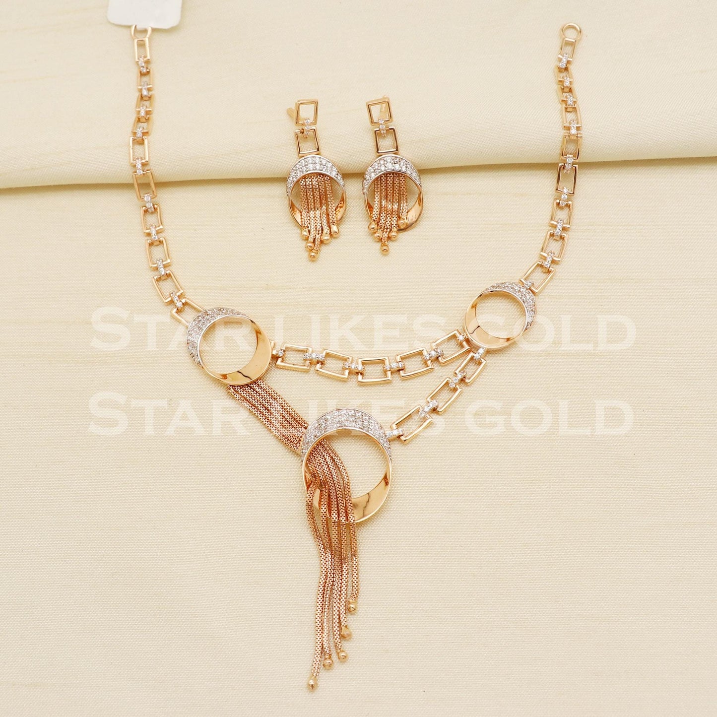 Designer 18KT 18 Karat Rose gold chain NECKLACE Zircons Jewelry, Indian jewelry, Perfect for Party, PR1433