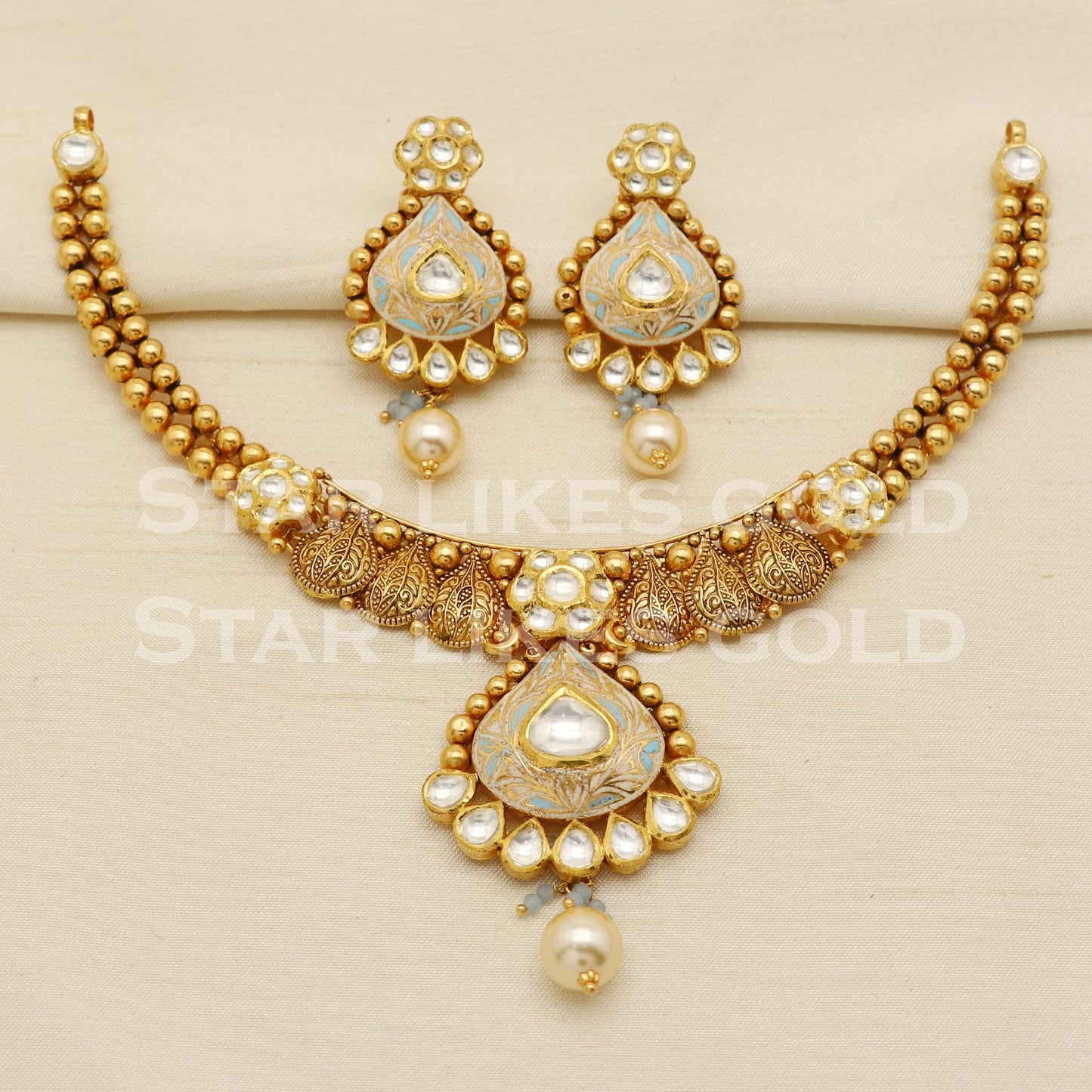 Kundan Meena 22KT 22 Karat GOLD NECKLACE Wedding Jewelry, Asian Wedding Bridal Jewelry, PR1459