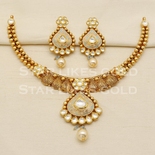 Kundan Meena 22KT 22 Karat GOLD NECKLACE Wedding Jewelry, Asian Wedding Bridal Jewelry, PR1459