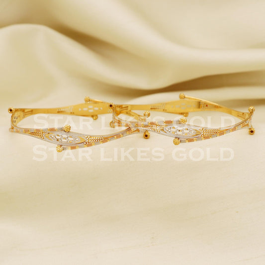 22K 22 Karat Gold Two Tone Floral Cutwork Designer Bangle, PR1479
