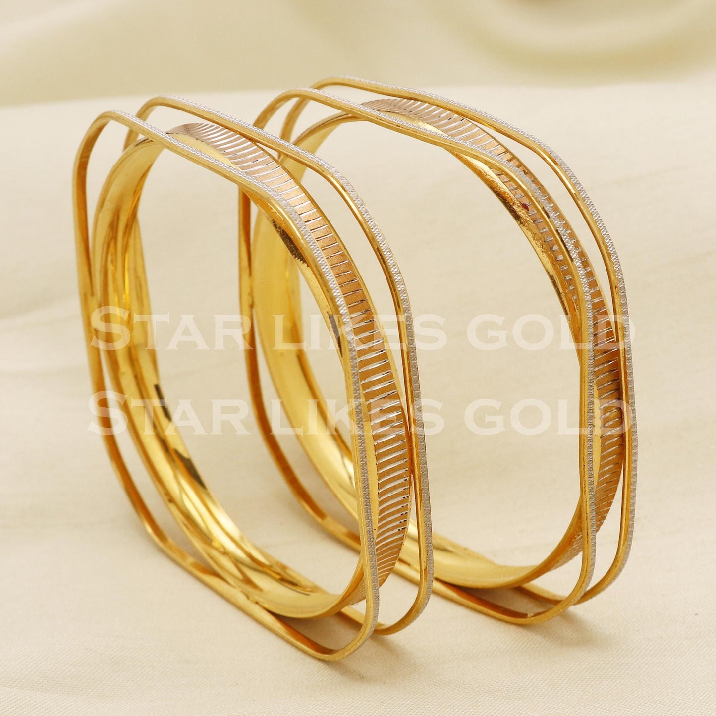 22K Gold Handmade Square Shape Bangle Set with Dual Tone Finis, PR1481