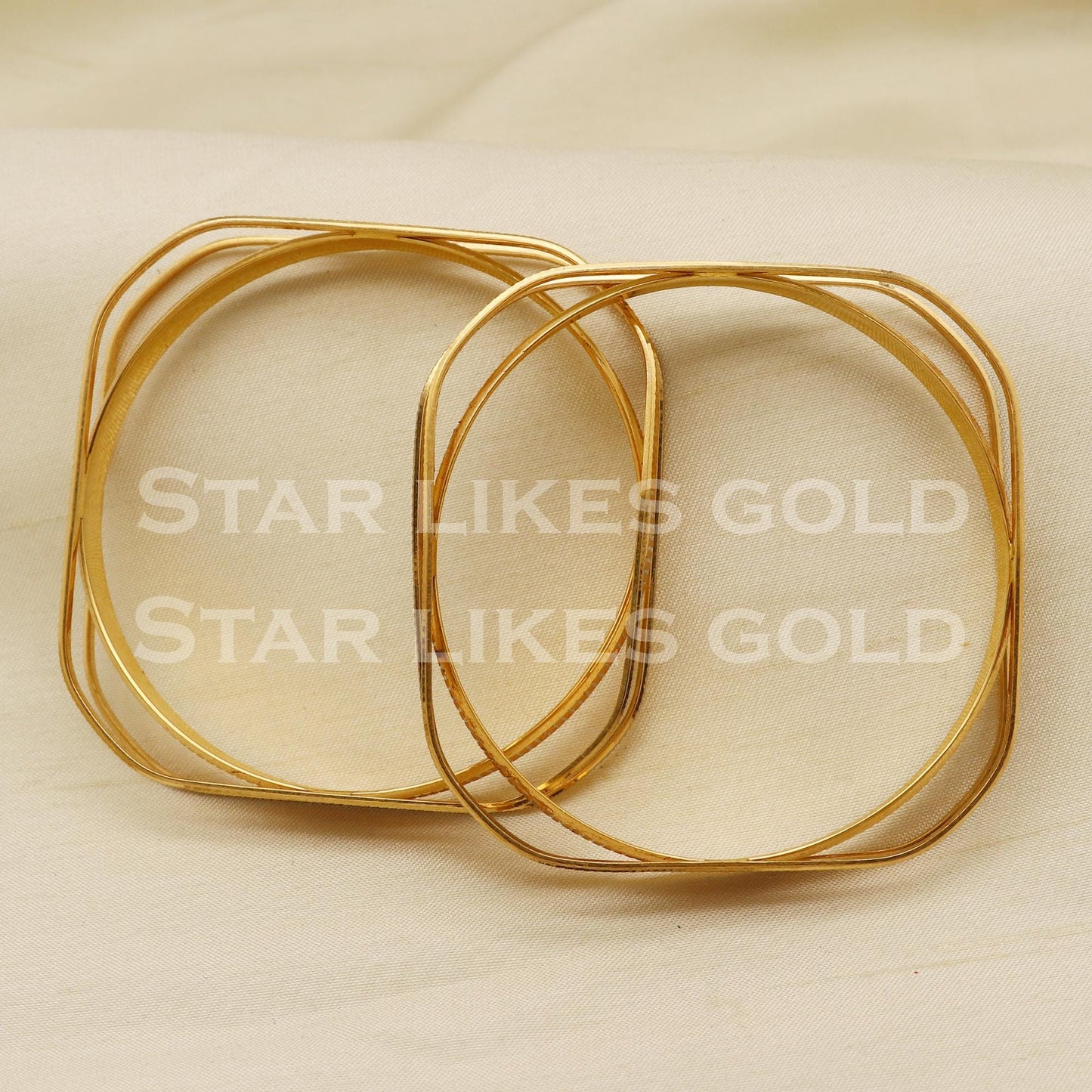 22K Gold Handmade Square Shape Bangle Set with Dual Tone Finis, PR1481