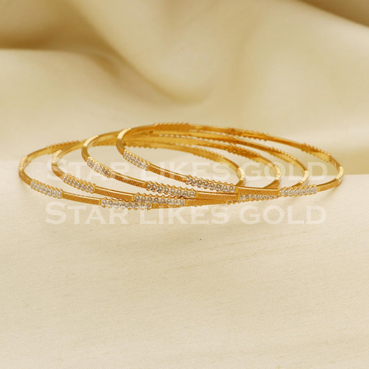 22K 22 Karat Gold Two Tone Beaded Slim Traditional Set of 4 Bangle Bracelet, PR1488