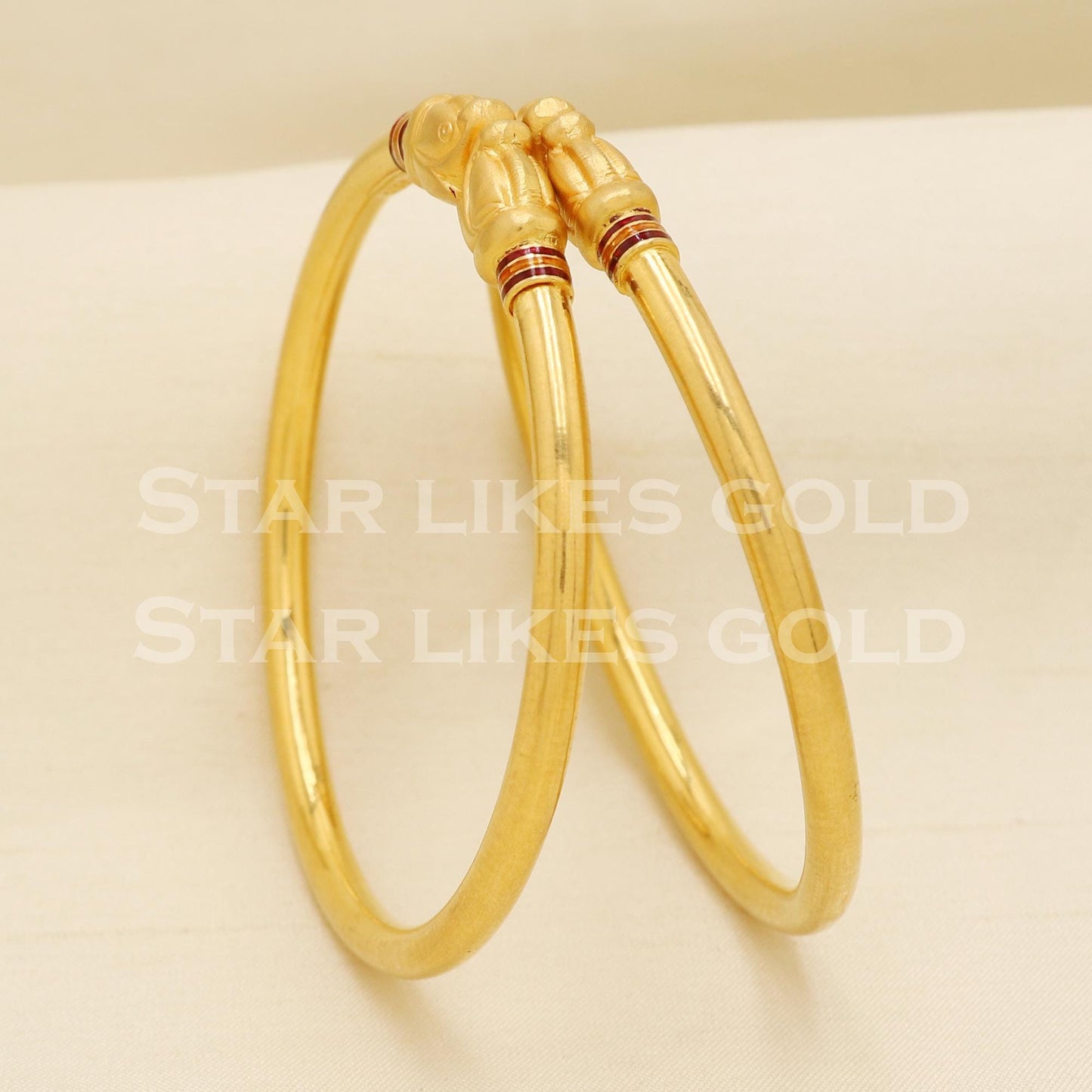 Exquisite 22K Gold Hallmark Bangles Set of 2 | 22 Carat Karat Animal Face Kada, PR1499