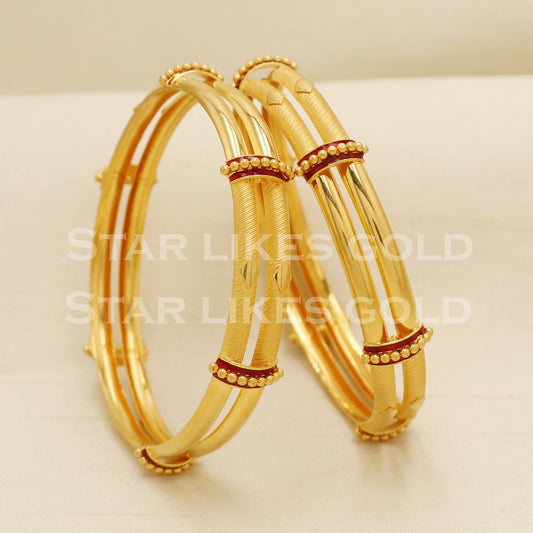 Hallmark 22K Gold Bangles Set of 2 | 22 Carat Karat Modern Cage Style Chudi, PR1501