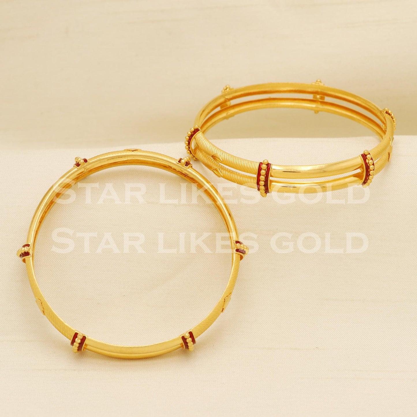 Hallmark 22K Gold Bangles Set of 2 | 22 Carat Karat Modern Cage Style Chudi, PR1501