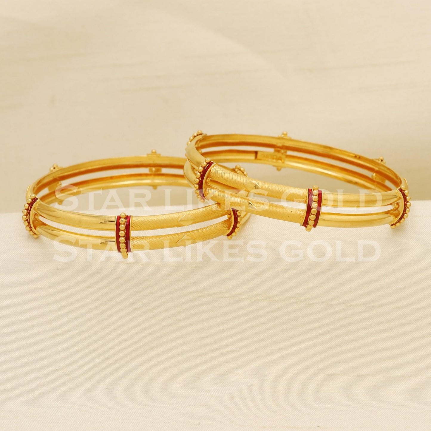 Hallmark 22K Gold Bangles Set of 2 | 22 Carat Karat Modern Cage Style Chudi, PR1501