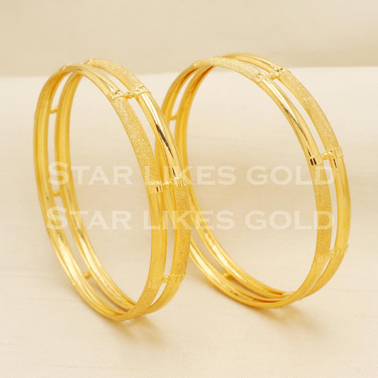 22K Gold Handmade Dual Finish Elegant Bangle Pair for Women, PR1504