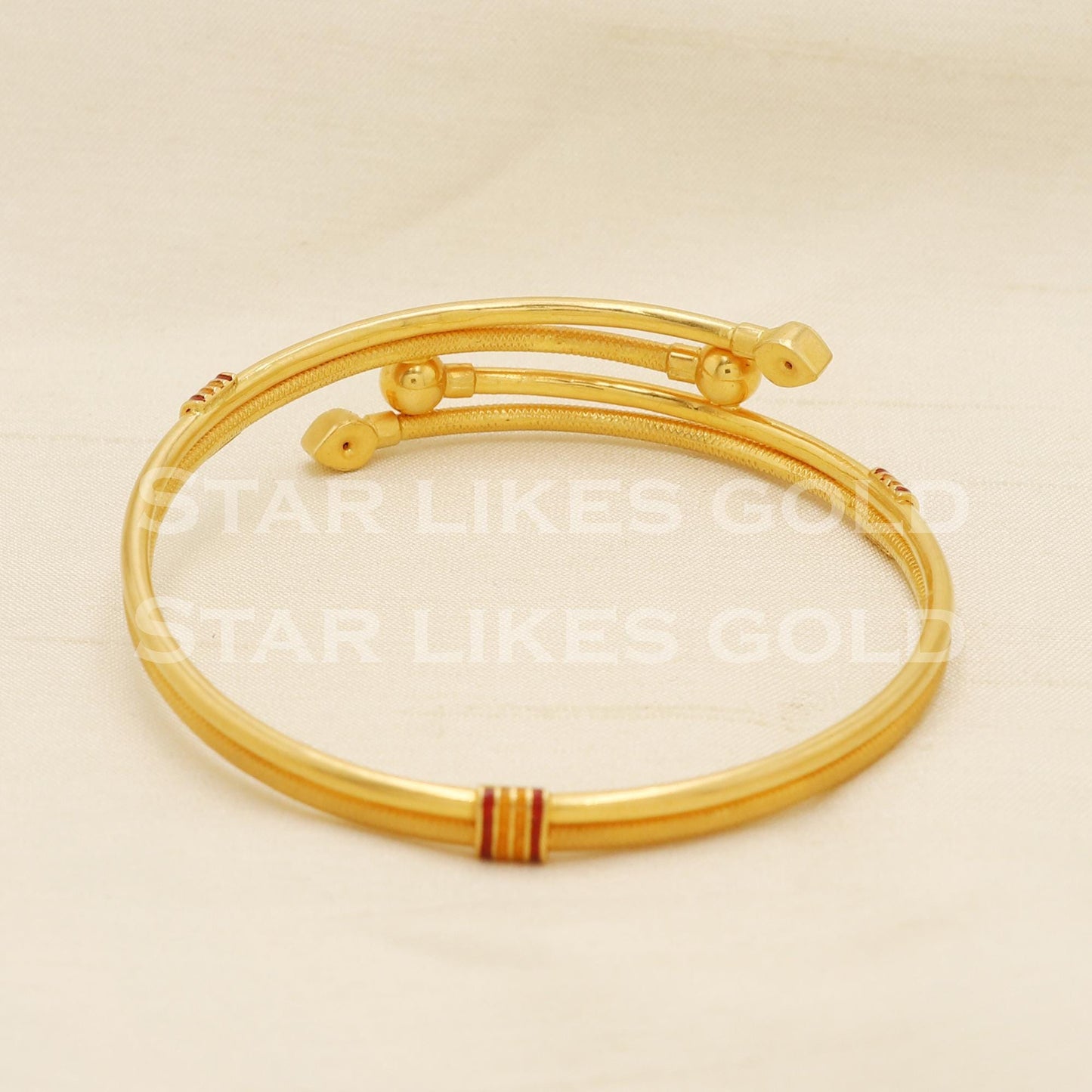 22K 22 Karat Gold Dual Pipe Textured Traditional Ladies Bangle Bracelet Design, PR1505