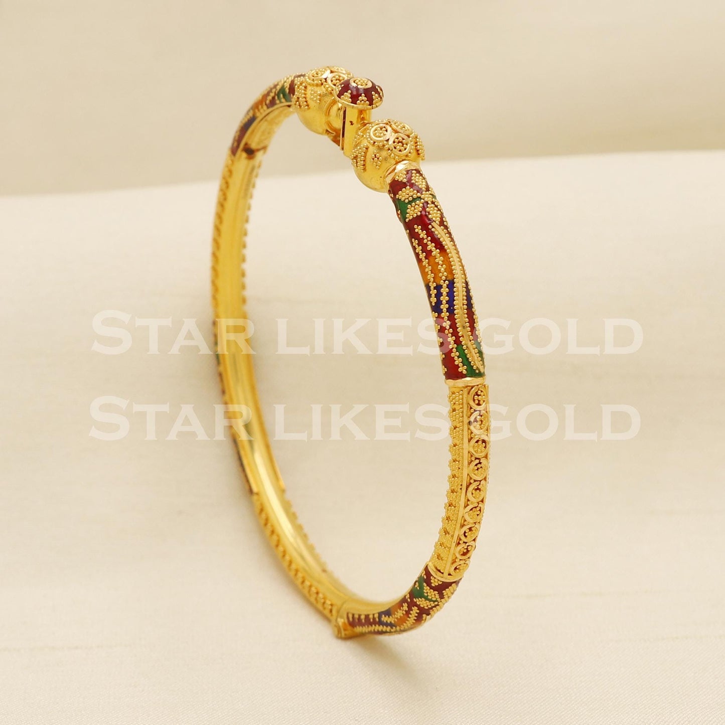 22k 22 Karat Gold Meenakari Designer Bangle Bracelet Traditional Screw Lock Design, PR1506