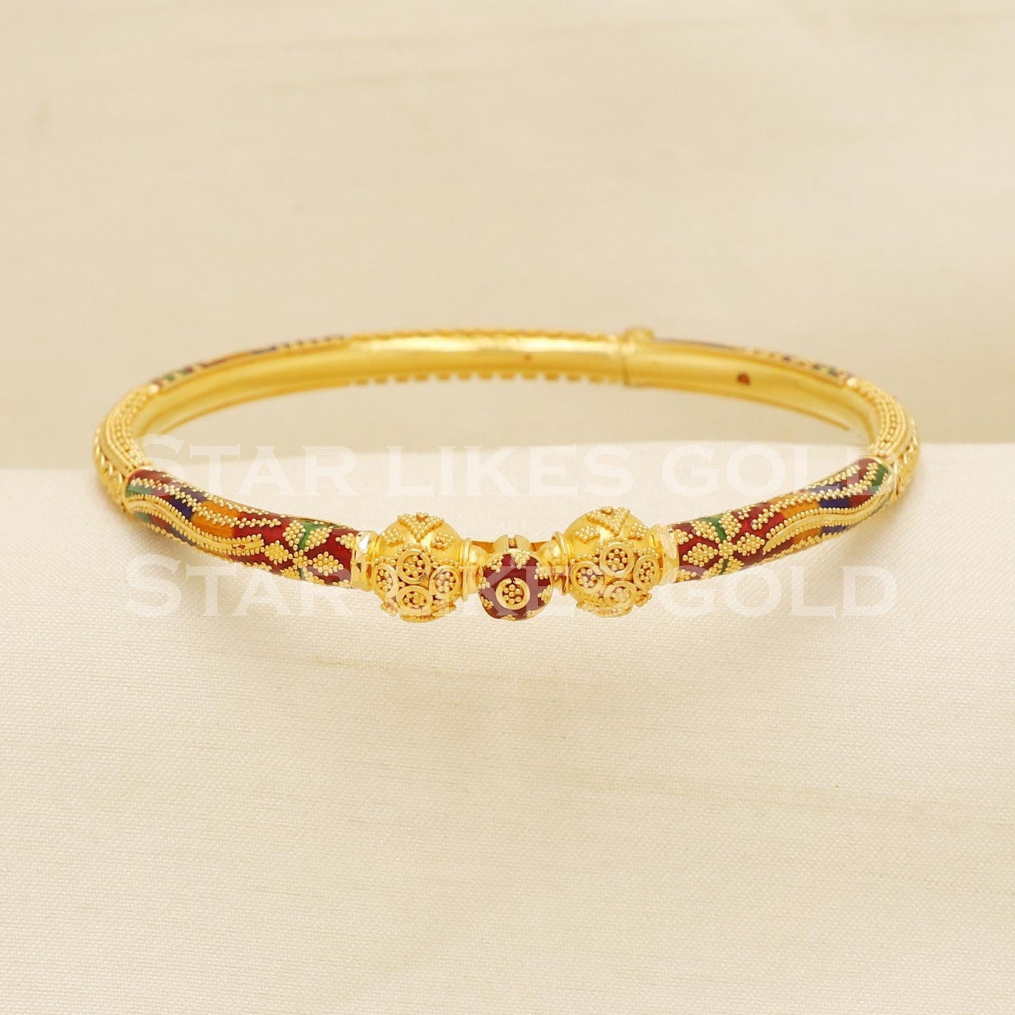 22k 22 Karat Gold Meenakari Designer Bangle Bracelet Traditional Screw Lock Design, PR1506