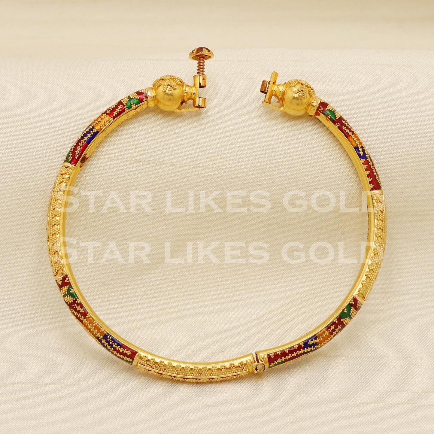 22k 22 Karat Gold Meenakari Designer Bangle Bracelet Traditional Screw Lock Design, PR1506