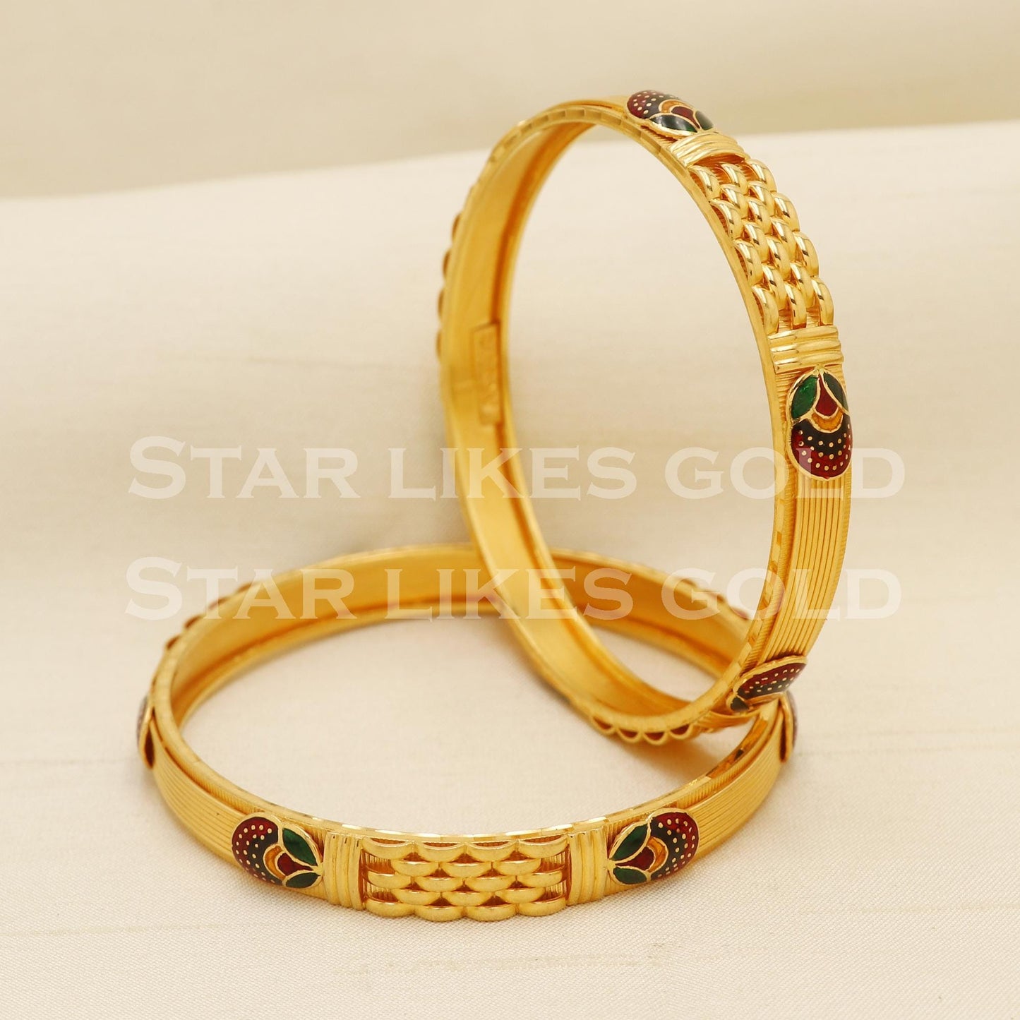 22K 22 Karat Gold Meenakari Designer Bangles Set Of 2 for Women Traditional Luxury Kada, PR1512
