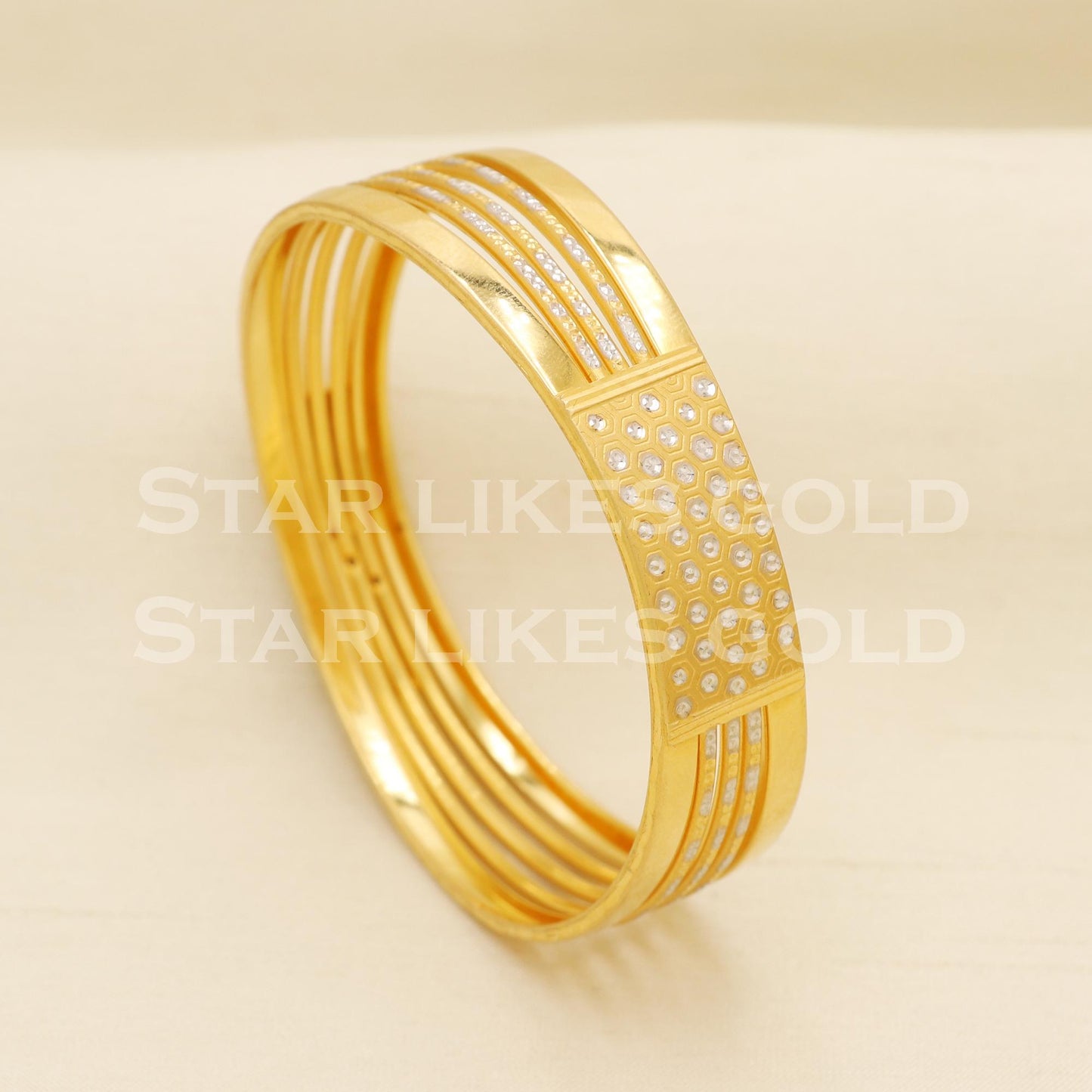 22K 916 Hallmark Gold Stone Studded Single Bangle Modern Design, PR1523