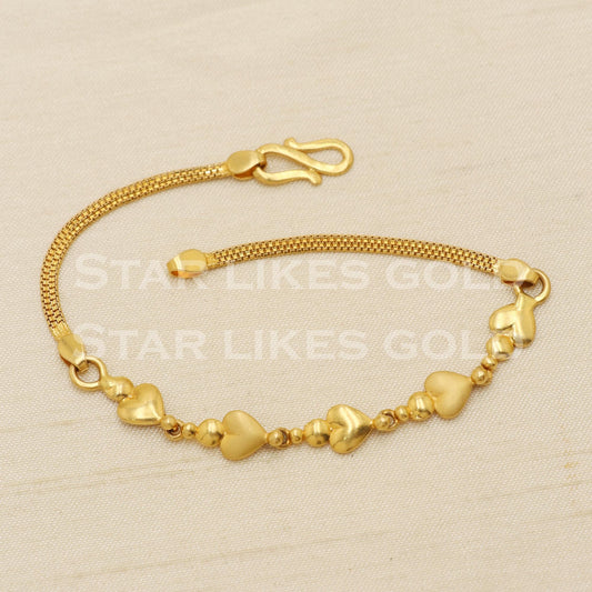 Hallmarked 22 karat 22k gold Women Heart Bracelet jewelry, PR1540