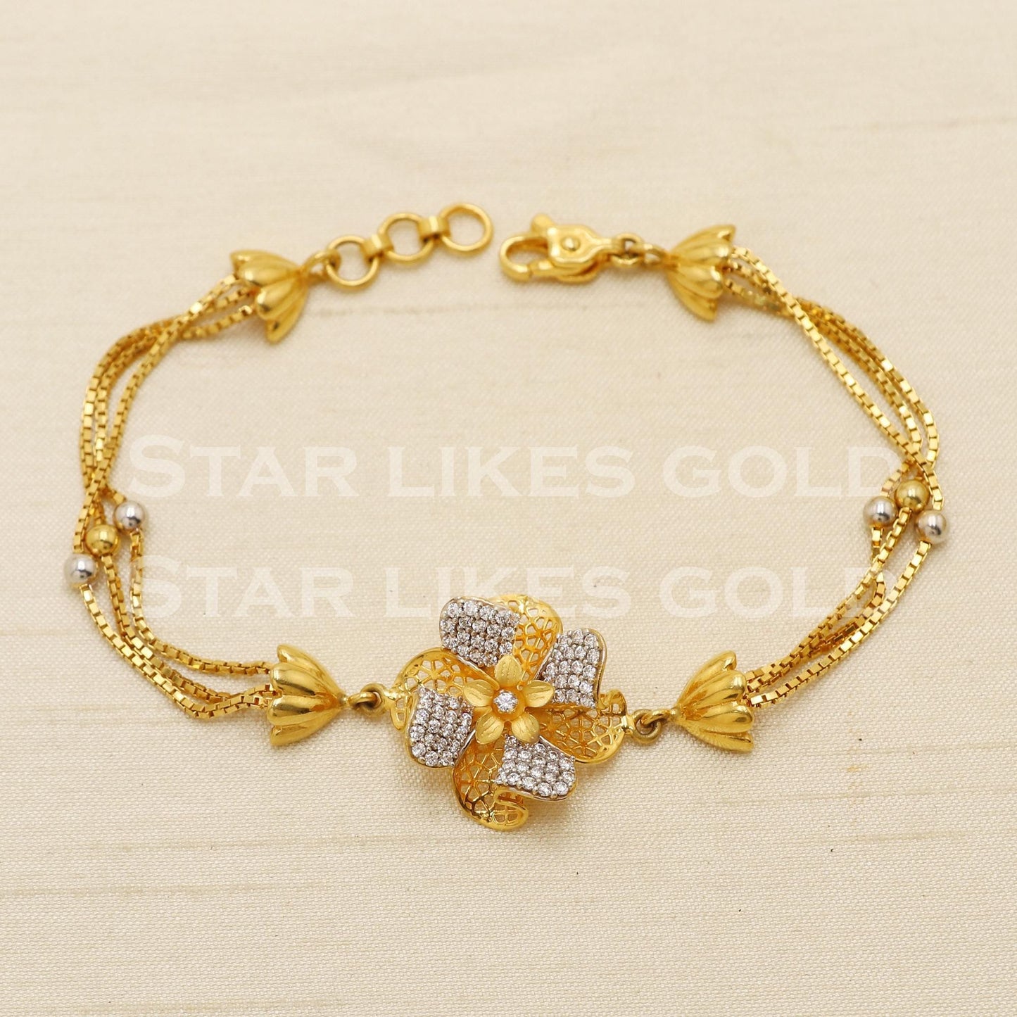 Flower 18 karat 18k gold Zircons Women Bracelet jewelry, PR1547