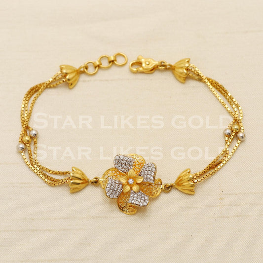 Flower 18 karat 18k gold Zircons Women Bracelet jewelry, PR1547