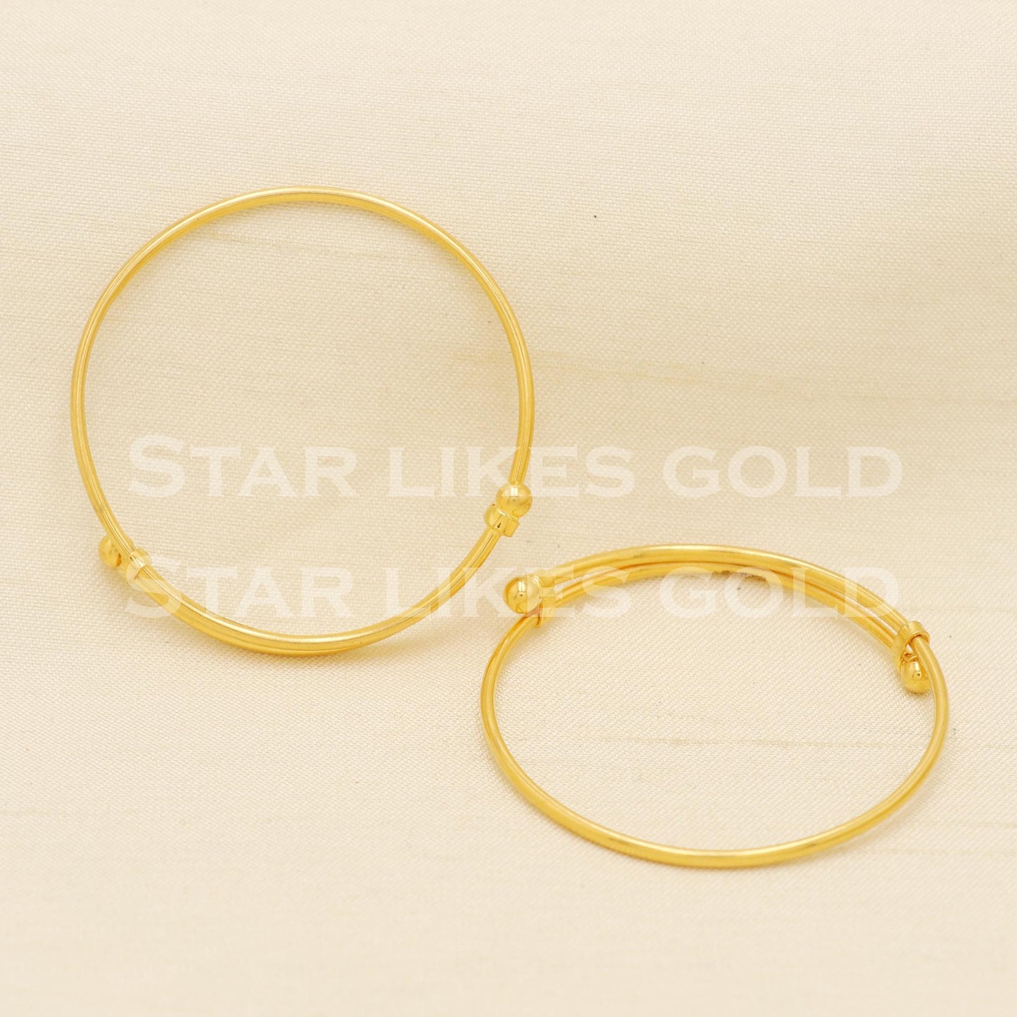 22K 22 Karat Gold Baby Kada Style Set of 2 Bangle Bracelets Charms Jewelry for Birthday Gift, PR1553