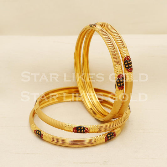 22K 22 Karat Gold Meenakari Traditional Designer Set of 4 Bangle, PR1573